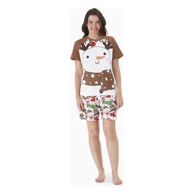 Christmas Family Short Sleeves Snowman Big Graphic Tops Allover Pattern Shorts Pajamas Sets