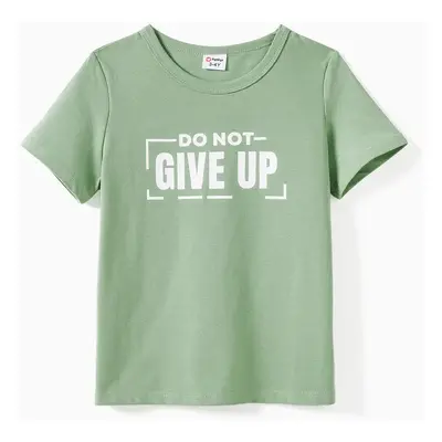 Family Matching Light Green Slogan Tee and Lace sides Strap Dress Sets