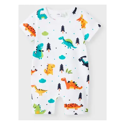 100% Cotton Baby Boy Allover Cartoon Dinosaur Print Short-sleeve Romper