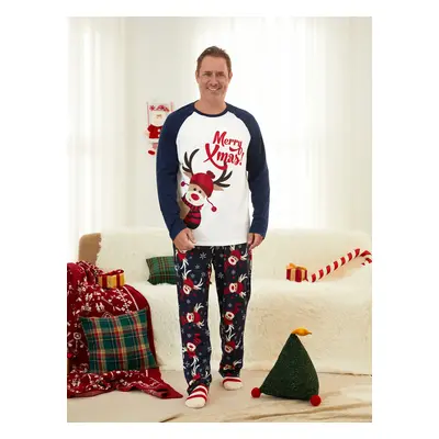 Christmas Family Pajamas Reindeer Pattern Big Graphic Raglan Sleeves Pajamas Sets