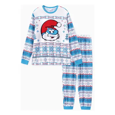 The Smurfs Family Matching Christmas Character Snowflake Print Long-sleeve Pajamas Set (Flame Re