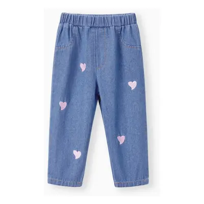 Baby Girl 100% Cotton Heart Embroidered Denim Pants Jeans