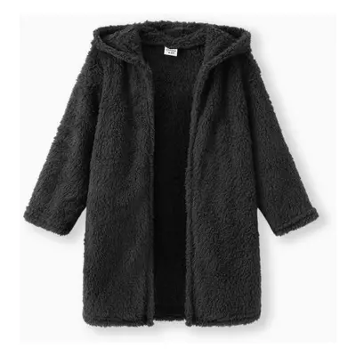 Kid Boy/Kid Girl Solid Color Hooded Fuzzy Coat Jacket