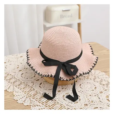 Woven Edging Straw Hat with Bow for Mommy and Me