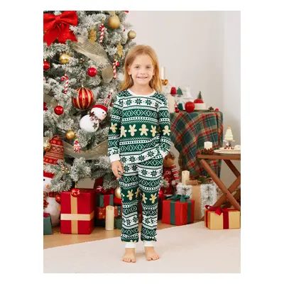 Christmas Family Matching Green Snowflake/Gingerbread Man Pattern Pajamas Sets with Pockets and 