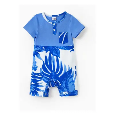 Family Matching Sets Blue Tropical Floral Panel Tee or Ruffle Neck Cross Back High-Low Strap Dre