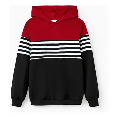 Family Matching Casual Color-block Stripes Print Long Sleeve Hooded Tops