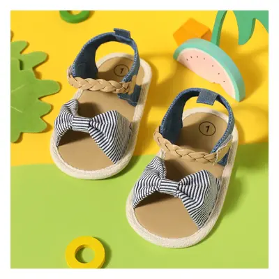 Baby / Toddler Stripe Bow Vamp Braided Velcro Sandals