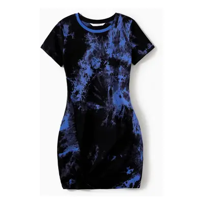 Family Matching 95% Cotton Short-sleeve Tie Dye Twist Knot Bodycon Dresses and T-shirts Sets