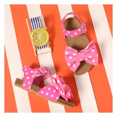 Toddler Girl Casual Style Pink Polka Dot Bow Accent Sandals