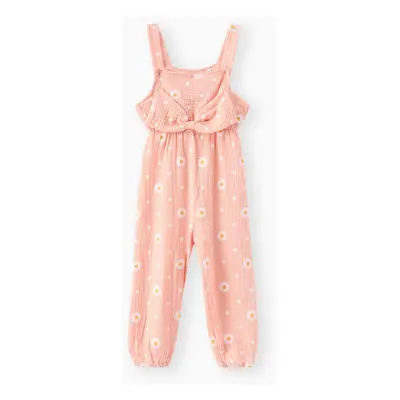 Toddler Girl 100% Cotton Floral Print Bowknot Design Sleeveless Jumpsuit