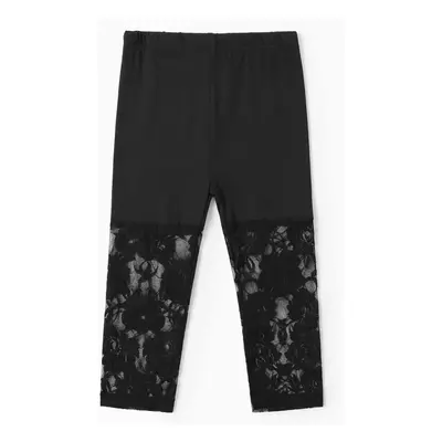 Kid Girl Floral Lace Design Solid Color Capri Leggings