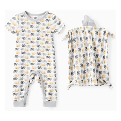 Baby Boy/Girl 2pcs Bamboo Jumpsuit with Soothing Towel