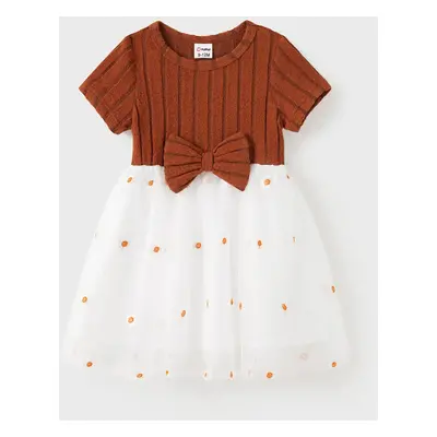 Family Matching Sets Caramel Color Tee or Ribbed Body-con Dress or Embroidered Tulle Dress