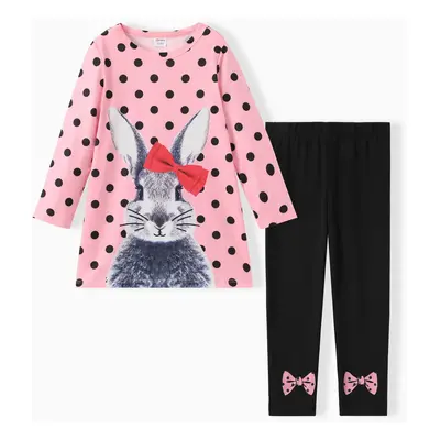 Sweet Animal Pattern Toddler Girl 2pcs Set, Medium Thickness Polyester Spandex, Regular Category