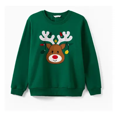 Christmas Deer Embroidered Long-sleeve Family Matching Sweatshirts