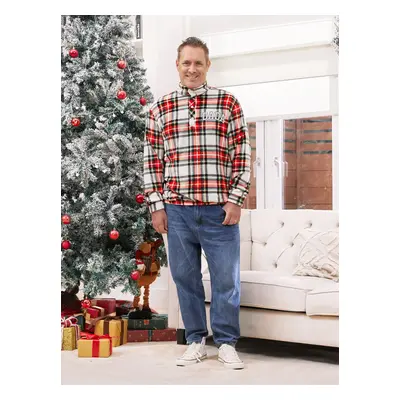 Family Matching Flannel Fleece Red Plaid Button Mid-Neck Pullover