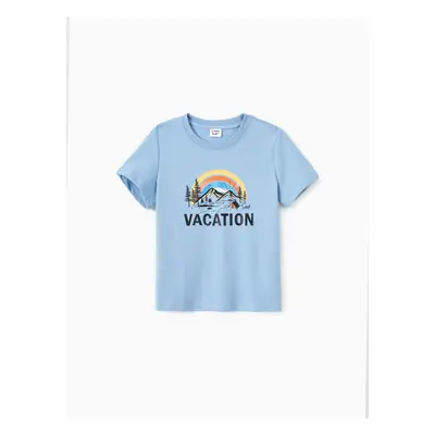 Quick-Dry Family Matching Vacation Text Rainbow Mountain Graphic Tee