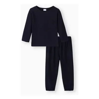 2-piece Toddler Boy/Girl Round-collar Long-sleeve Ribbed Solid Top with Pocket and Elasticized P