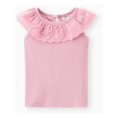 Sweet Sleeveless Ruffle Edge Tee for Toddler Girls - 95% Polyester and 5% Spandex - 1pc