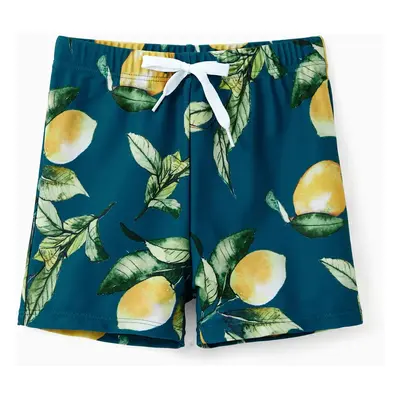 Family Matching Allover Lemon Print and Solid Halter Neck Two-piece Swimsuit or Swim Trunks Shor