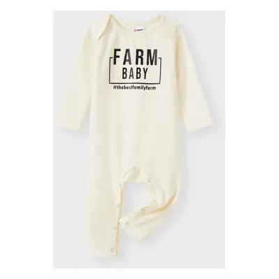 Family Farm Matching Long Sleeves Cotton Round Neck Solid Color Tops