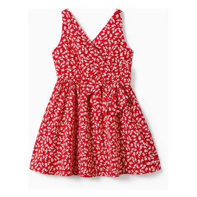 Mommy and Me Ditsy Floral V-Neck Concealed Button Bow Side Dress