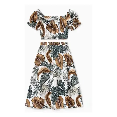 Family Matching Sets Leaf Pattern Beach Shirt or Tie Knot Front Elastic Waist Co-ord Sets