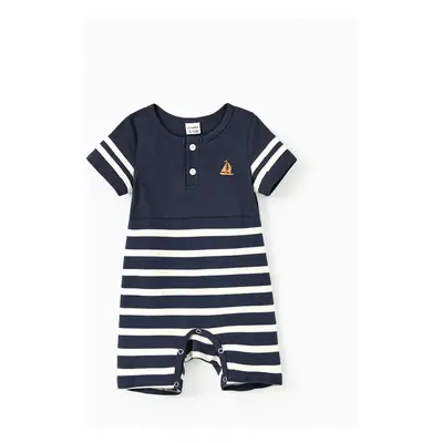 Family Matching Sets Preppy Style Cotton Striped Polo Shirt or Henley Neck Button Up H-Line Dres