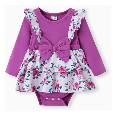 Baby Girl 2pcs Sweet Floral Print Ruffled Romper