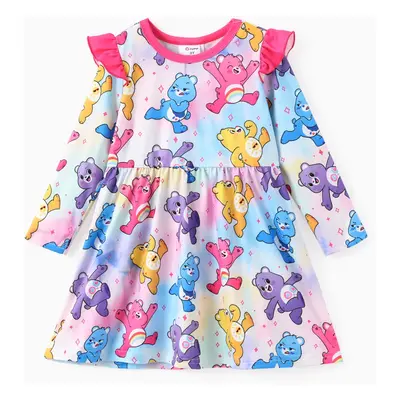 Care Bear Toddler 1pc Character Rainbow Heart Print Flutter-sleeve Dress