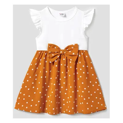 Family Matching Stripe T-shirt and White Top with Orange Polka Dot Wrap Bottom Ruffled Hem Skirt