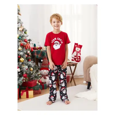 Christmas Pajamas Family Matching Cool Black Santa Claus Graphic Short Sleeves Pajamas Sets