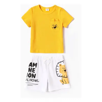 Toddler Boy 2pcs Lion Print Tee and Shorts Set