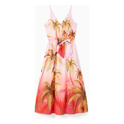 Family Matching Beach Shirt and Pink Tropical Plant Floral V Neck Bow Side Dress Sets