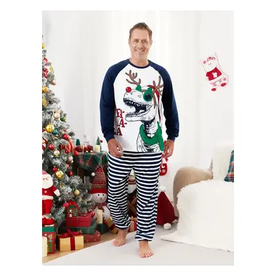 Christmas Pajamas Family Matching Raglan Sleeves Dinosaur with Xmas Antler Graphic Long Sleeves 