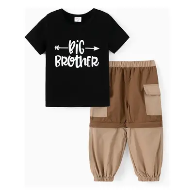 Toddler/Kid Boy 2pcs Letter Print Tee and Dirt-proof Detachable Cargo Pants Set