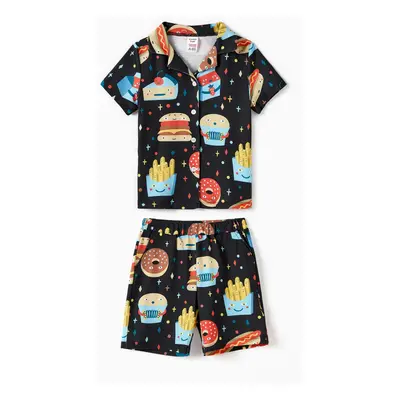 Family Matching Allover Cartoon Snack Graphics Pajamas Sets