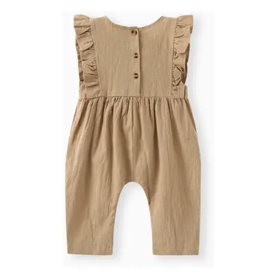 Solid Ruffle Decor Sleeveless Baby Loose fit Jumpsuit