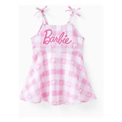 Barbie Mommy and Me Pink Plaid with Logo Print Dress