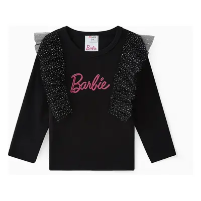 Barbie Toddler Girl Letter Print Mesh Panel Long-sleeve Tee