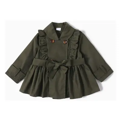 Toddler Girl Doll Collar Ruffled Double Breasted Belted Trench Coat