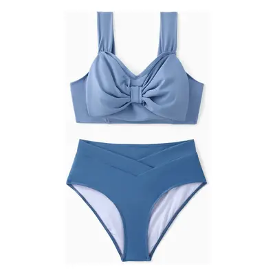 Family Matching Color Block Drawstring Swim Trunks or Big bow Strap Bikini