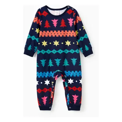 Christmas Family Matching Allover Xmas Tree/Star/Fair Isle Pattern Pajamas Sets with Drawstring 