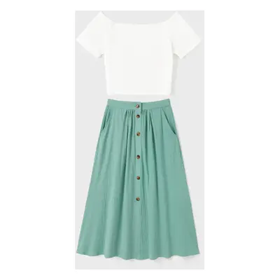 Family Matching Sets Slogan Tee or White Top Mint Green Button Skirt with Pockets Co-ord Sets