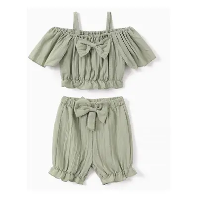 Sweet Off-Shoulder Baby Girl 2pcs Polyester Set