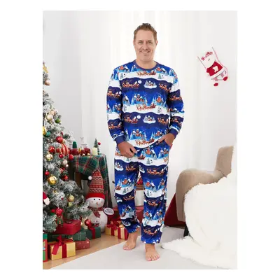 Christmas Family Matching Santa Sleigh With Reindeer Pattern Pajamas Sets with Pockets