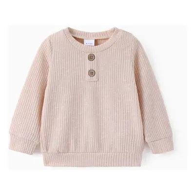 Baby Boy/Girl Clothes Button Design Solid Ribbed Knitted Long-sleeve Pullover Top