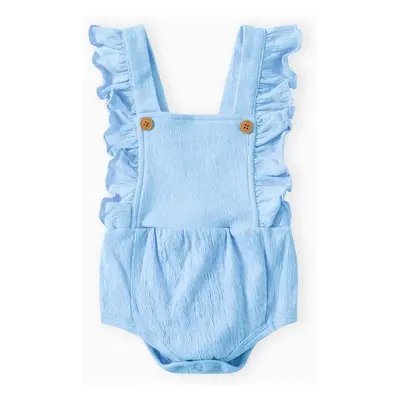 Baby Girl Solid Color Ruffled Button Romper