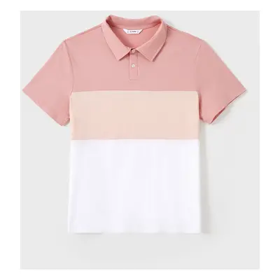 Family Matching Sets Pink Color Block Polo Shirt or Lace Eyelet Sleeveless Dress